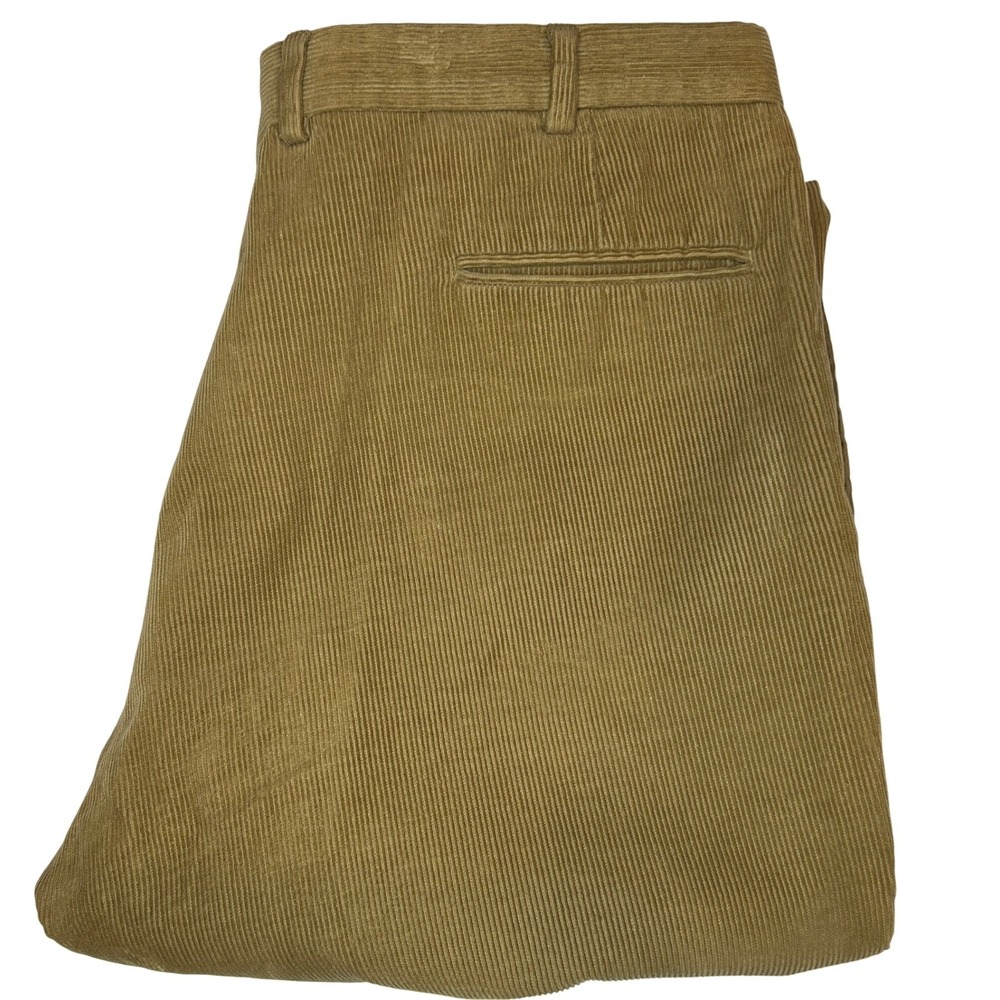 Jos. A. Bank Corduroy Pants 38x30 Mens Olive Tan Pleated Cuffed Straight Leg